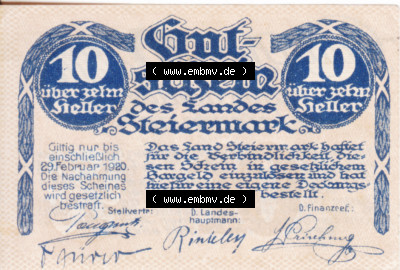Notgeldscheine Steiermark (0007). Notgeld Steiermark-Land / übergreifendes Bundesland Steiermark, Notgeldscheine aus Steiermark... Sammlung