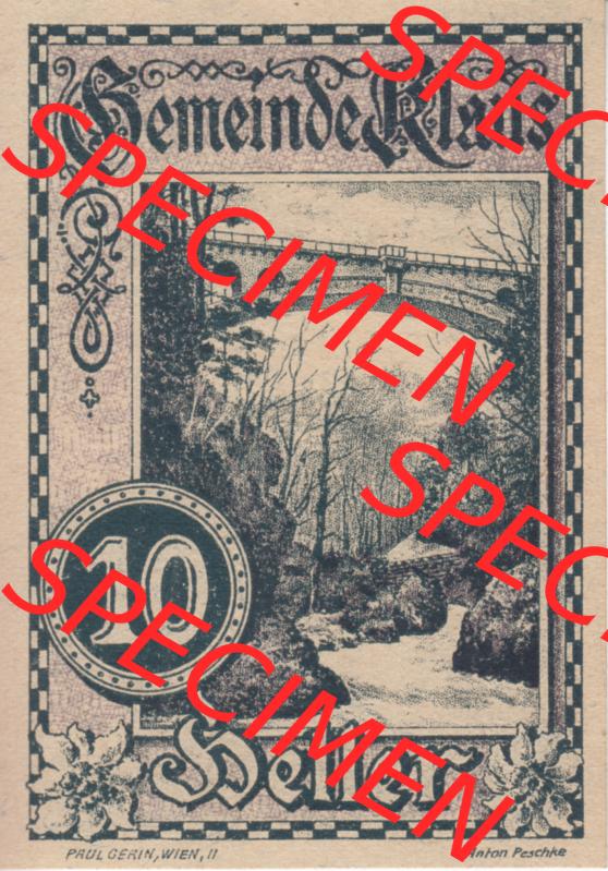 Notgeldscheine Vorarlberg Klaus 1920, I 10 Heller (1) Sammlung