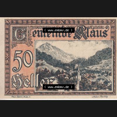 Notgeldscheine Vorarlberg Klaus 1920, IV 50 Heller (1) Sammlung