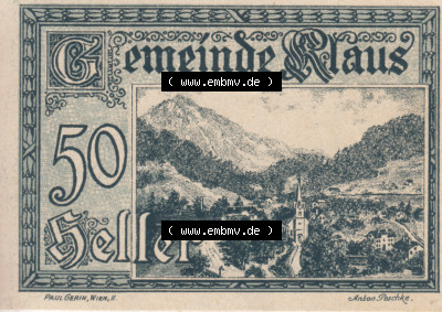 Notgeldscheine Vorarlberg Klaus 1920, III 50 Heller (1) Sammlung