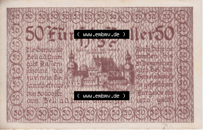 Notgeldscheine Oberösterreich Zell an der Pram 1920, 50 Heller (1). Notgeld Oberösterreich Gemeinde Zell an der Pram, Notgeldscheine... Sammlung