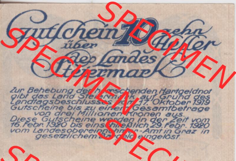 Notgeldscheine Steiermark (0008). Notgeld Steiermark-Land / übergreifendes Bundesland Steiermark, Notgeldscheine aus Steiermark im online Katalog für private Sammler,... Sammlung