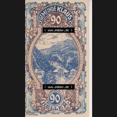 Notgeldscheine Vorarlberg Klaus 1920, III 90 Heller, 3. Auflage Ortsansichten (1) Sammlung