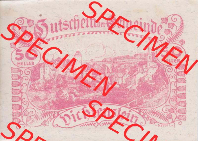 Notgeldscheine Oberösterreich Vichtenstein 1920, 50 Heller Rot (1). Notgeld Oberösterreich Vichtenstein, Notgeldscheine aus Oberösterreich im online Katalog... Sammlung