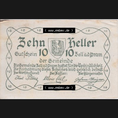 Notgeldscheine Oberösterreich Zell an der Pram 1920, 10 Heller (1). Notgeld Oberösterreich Gemeinde Zell an der Pram, Notgeldscheine aus Oberösterreich im online... Sammlung