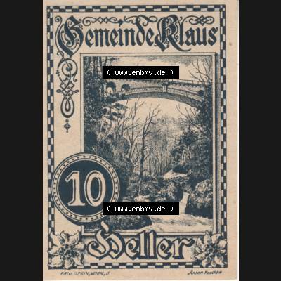 Notgeldscheine Vorarlberg Klaus 1920, III 10 Heller (1) Sammlung