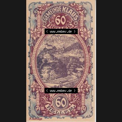 Notgeldscheine Vorarlberg Klaus 1920, II 60 Heller, 3. Auflage Ortsansichten (1) Sammlung