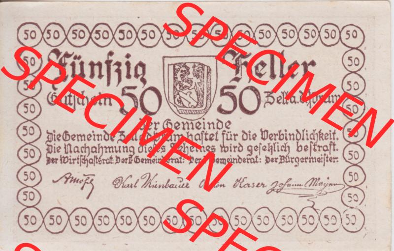Notgeldscheine Oberösterreich Zell an der Pram 1920, 50 Heller (1). Notgeld Oberösterreich Gemeinde Zell an der Pram, Notgeldscheine aus Oberösterreich im online... Sammlung