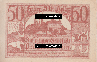 Notgeldscheine Oberösterreich Prambachkirchen 1920, 50 Heller (1). Notgeld Oberösterreich Prambachkirchen, Notgeldscheine aus... Sammlung