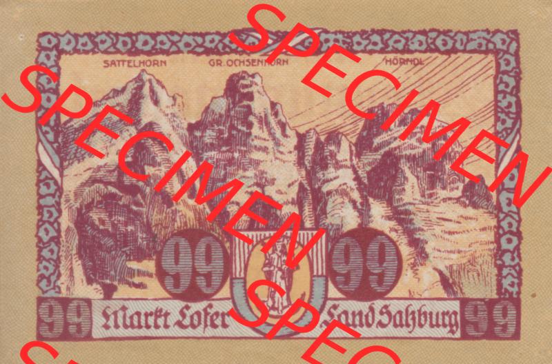Notgeldscheine Salzburg Lofer 1921 I, 99 Heller 1. Auflage (1). Notgeld Salzburg Marktgemeinde Lofer, Kassenscheine, Notgeldscheine aus Salzburg im online Katalog... Sammlung