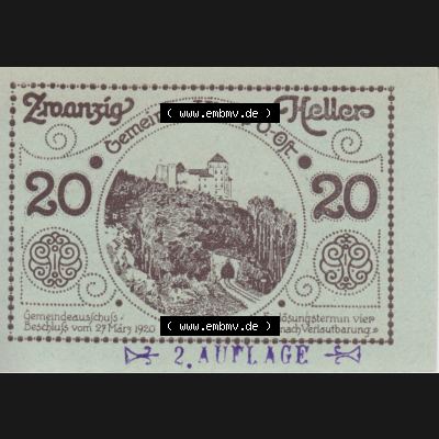 Notgeldscheine Vorarlberg Klaus 1920, 20 Heller in Grün, 2. Auflage (1) Sammlung