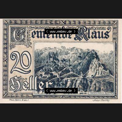 Notgeldscheine Vorarlberg Klaus 1920, II 20 Heller (1) Sammlung