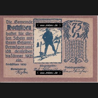 Notgeldscheine Tirol Hochfilzen 1920, 75 Heller (1) Sammlung