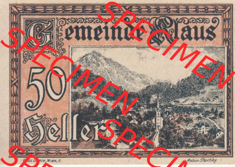 Notgeldscheine Vorarlberg Klaus 1920, IV 50 Heller (1) Sammlung