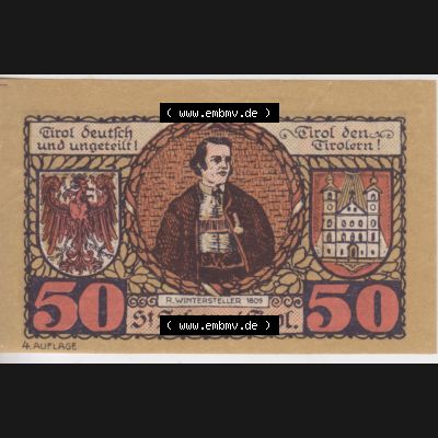 Notgeldscheine Tirol Sankt Johann in Tirol 1921, Auflage 4. 50 Heller (1) Sammlung