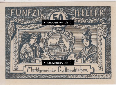 Notgeldscheine Oberösterreich Gallneukirchen 1920, 50 Heller. Vorderseite des oberösterreichischen Notgeldscheins im online... Sammlung