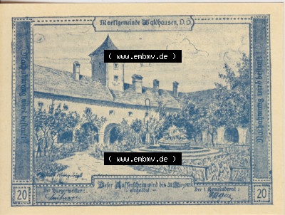 Notgeldscheine Oberösterreich Waldhausen im Strudengau 1921, 20 Heller (1). Notgeld als Gutschein der Oberösterreich Marktgemeinde... Sammlung