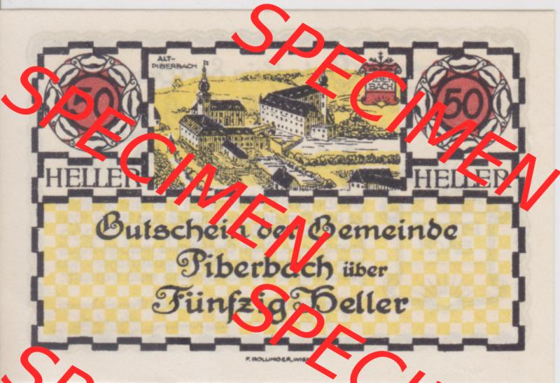 Notgeldscheine Oberösterreich Piberbach 1920, 50 Heller (1). Notgeld Oberösterreich Piberbach, Notgeldscheine aus Oberösterreich im online Katalog für private... Sammlung