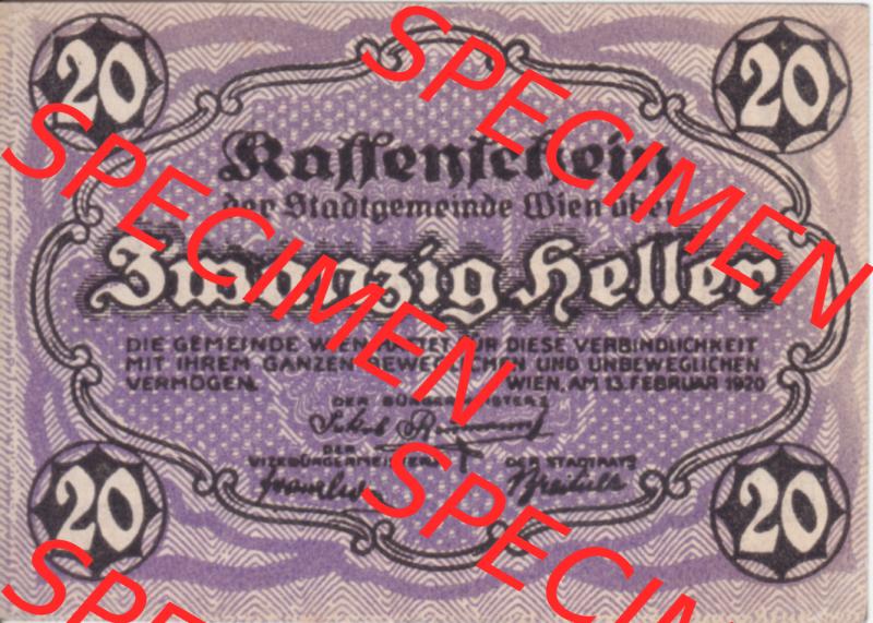 Notgeldscheine Wien 1920-1920, 20 Heller III (1) Sammlung