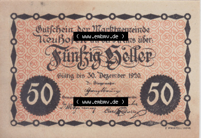 Notgeldscheine Oberösterreich Neuhofen an der Krems1920, 50 Heller (1). Notgeld Oberösterreich Neuhofen an der Krems, Notgeldscheine... Sammlung