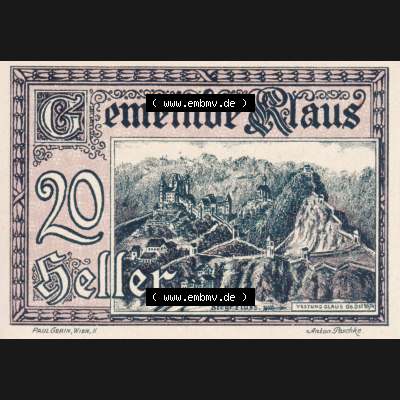 Notgeldscheine Vorarlberg Klaus 1920, IV 20 Heller (1) Sammlung