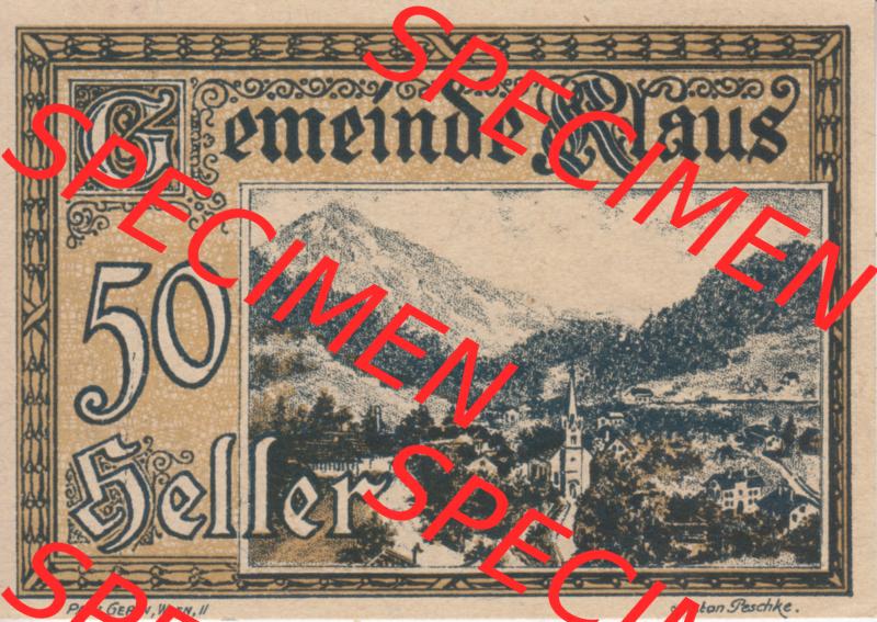 Notgeldscheine Vorarlberg Klaus 1920, I 50 Heller (1) Sammlung