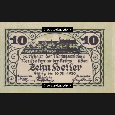 Notgeldscheine Oberösterreich Neuhofen an der Krems1920, 10 Heller (1). Notgeld Oberösterreich Neuhofen an der Krems, Notgeldscheine aus Oberösterreich im online... Sammlung