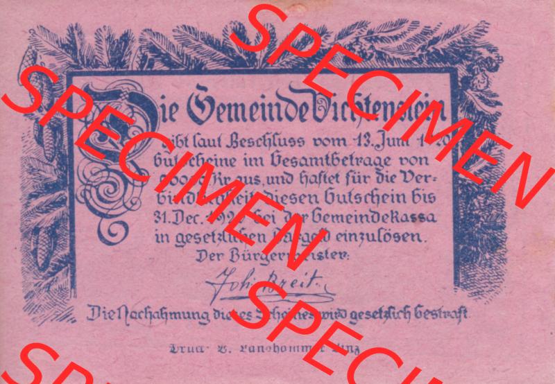 Notgeldscheine Oberösterreich Vichtenstein 1920, 20 Heller (1). Notgeld Oberösterreich Vichtenstein, Notgeldscheine aus Oberösterreich im online Katalog für... Sammlung