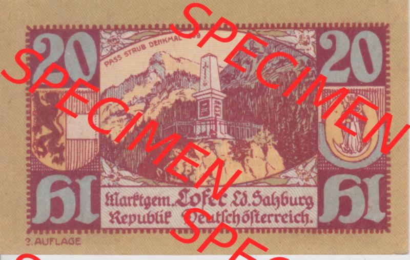 Notgeldscheine Salzburg Lofer 1921 II, 20 Heller 2. Auflage (1). Notgeld Salzburg Marktgemeinde Lofer, Kassenscheine, Notgeldscheine aus Salzburg im online Katalog... Sammlung
