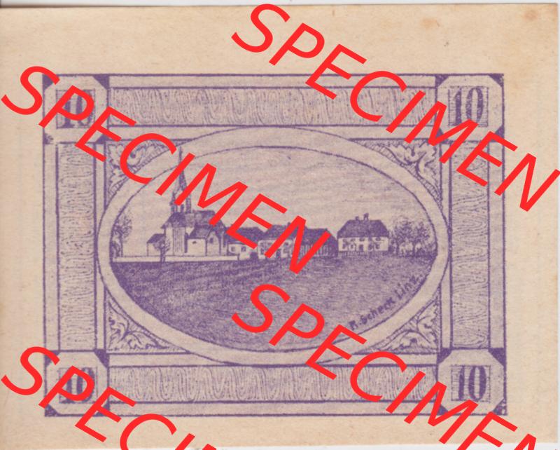 Notgeldscheine Oberösterreich Herzogsdorf, Gemeinde 1920 10 Heller. Vorderseite des oberösterreichischen Notgeldscheins im online Katalog auf EMBMV zum katalogisieren der eigenen... Sammlung