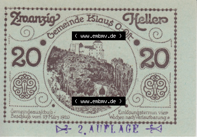 Notgeldscheine Vorarlberg Klaus 1920, 20 Heller in Grün, 2. Auflage (1) Sammlung