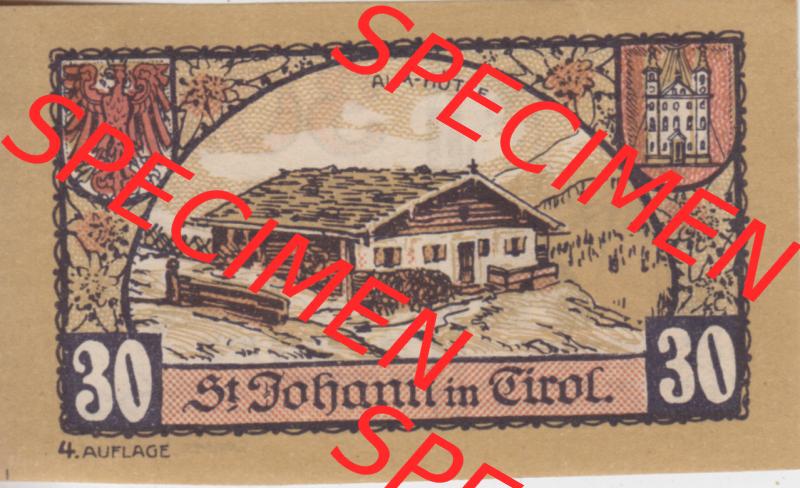 Notgeldscheine Tirol Sankt Johann in Tirol 1921, Auflage 4. 30 Heller (1) Sammlung
