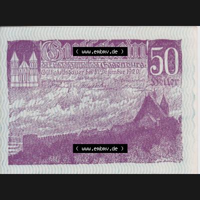 Notgeldscheine Niederösterreich Eggenburg 1920, 50 Heller III. Vorderseite des Notgeldscheins im online Katalog auf EMBMV zum katalogisieren der eigenen Sammlung für private Sammler... Sammlung
