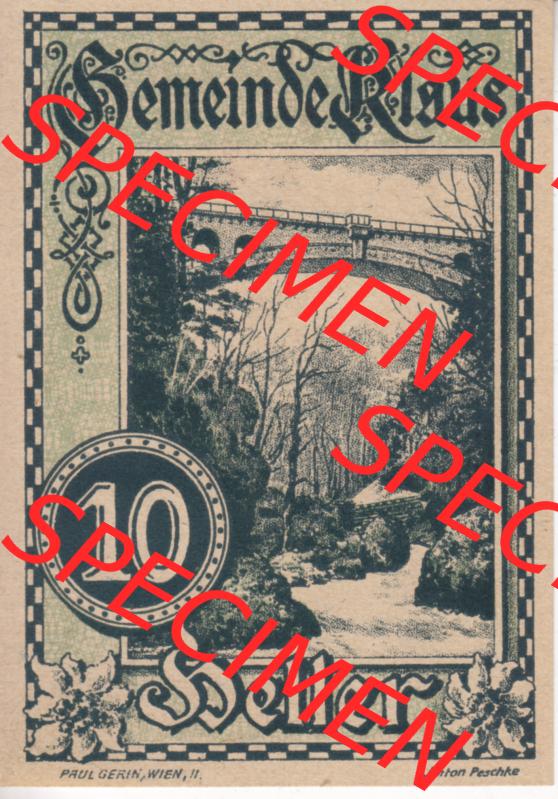 Notgeldscheine Vorarlberg Klaus 1920, IV 10 Heller (1) Sammlung