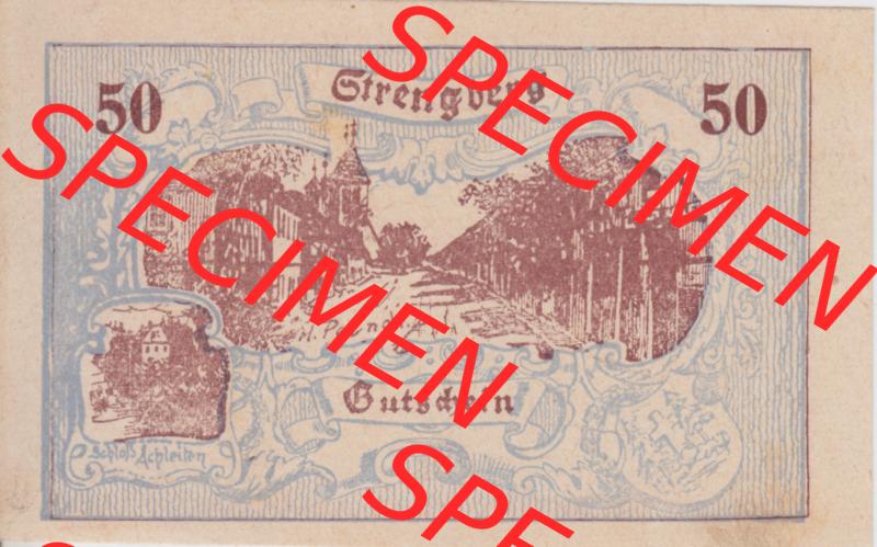 Notgeldscheine Niederösterreich Strengberg, Gemeinde 50 Heller. Vorderseite des Notgeldscheins im online Katalog auf EMBMV zum katalogisieren der eigenen Sammlung für private Sammler... Sammlung