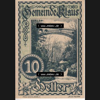 Notgeldscheine Vorarlberg Klaus 1920, IV 10 Heller (1) Sammlung