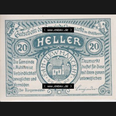 Notgeldscheine Oberösterreich Neumarkt im Mühlkreis 1920, 20 Heller (1). Notgeld Oberösterreich Neumarkt im Mühlkreis, Notgeldscheine aus Oberösterreich... Sammlung