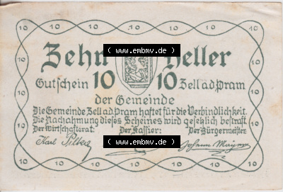 Notgeldscheine Oberösterreich Zell an der Pram 1920, 10 Heller (1). Notgeld Oberösterreich Gemeinde Zell an der Pram, Notgeldscheine... Sammlung