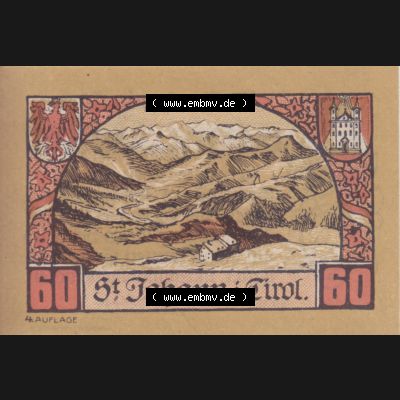Notgeldscheine Tirol Sankt Johann in Tirol 1921, Auflage 4. 60 Heller (1) Sammlung