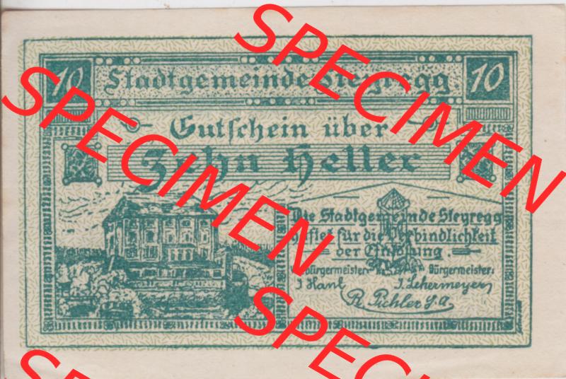 Notgeldscheine Oberösterreich Steyregg 10 Heller (1). Notgeld Oberösterreich Steyregg, Notgeldscheine aus Oberösterreich im online Katalog für private Sammler,... Sammlung