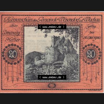 Notgeldscheine Niederösterreich Wösendorf Wachauer Notgeld 1920, 20 Heller. Vorderseite des Notgeldscheins im online Katalog auf EMBMV zum katalogisieren der eigenen Sammlung für... Sammlung