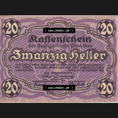 Notgeldscheine Wien 1920-1920, 20 Heller VII. Kassenschein (1) Sammlung