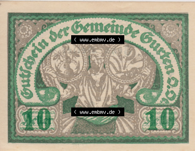 Notgeldscheine Oberösterreich Gurten, Gemeinde 1920, 10 Heller. Vorderseite des oberösterreichischen Notgeldscheins im online... Sammlung