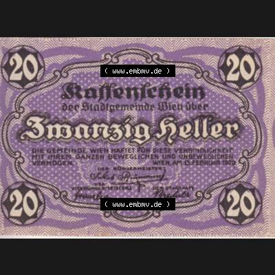 Notgeldscheine Wien 1920-1920, 20 Heller IV (1) Sammlung