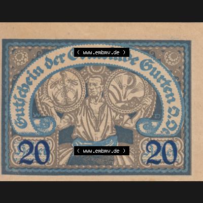 Notgeldscheine Oberösterreich Gurten, Gemeinde 1920, 20 Heller. Vorderseite des oberösterreichischen Notgeldscheins im online Katalog auf EMBMV zum katalogisieren der eigenen... Sammlung