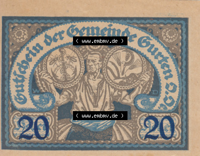 Notgeldscheine Oberösterreich Gurten, Gemeinde 1920, 20 Heller. Vorderseite des oberösterreichischen Notgeldscheins im online... Sammlung