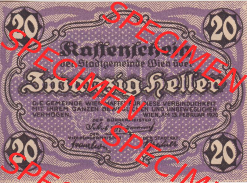 Notgeldscheine Wien 1920-1920, 20 Heller VII. Kassenschein (1) Sammlung