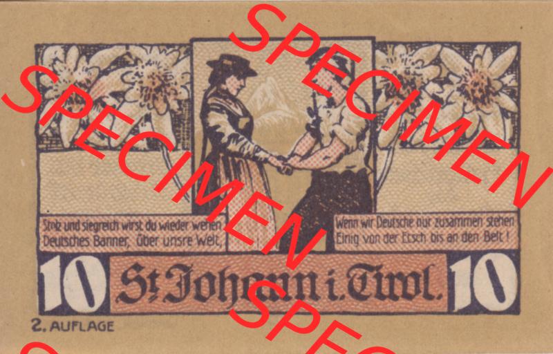 Notgeldscheine Tirol Sankt Johann in Tirol 1921, Auflage 2. 10 Heller (1) Sammlung