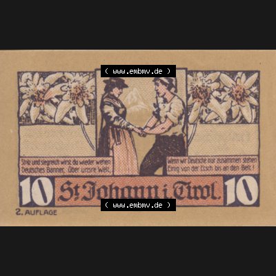 Notgeldscheine Tirol Sankt Johann in Tirol 1921, Auflage 2. 10 Heller (1) Sammlung