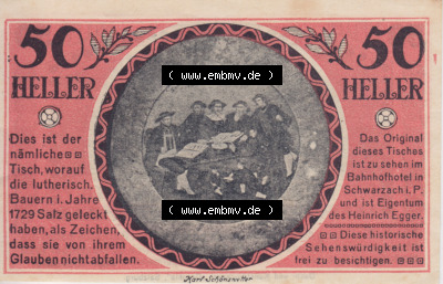 Notgeldscheine Salzburg Schwarzach im Pongau, Marktgemeinde 1920, 50 Heller (1). Notgeld Salzburg Marktgemeinde Schwarzach im... Sammlung